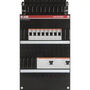 Tableau électrique ABB Hafonorm triphasé 8 circuits, 2 interrupteurs différentiels, sans interrupteur principal