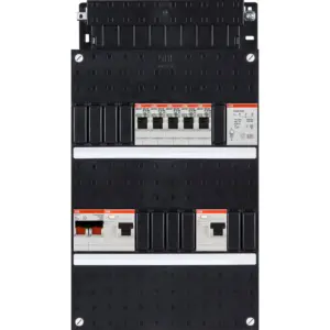 Intérieur de tableau ABB Hafonorm monophasé avec couvercle, 5 circuits, 2 interrupteurs différentiels, interrupteur principal 2 pôles et transformateur de sonnerie