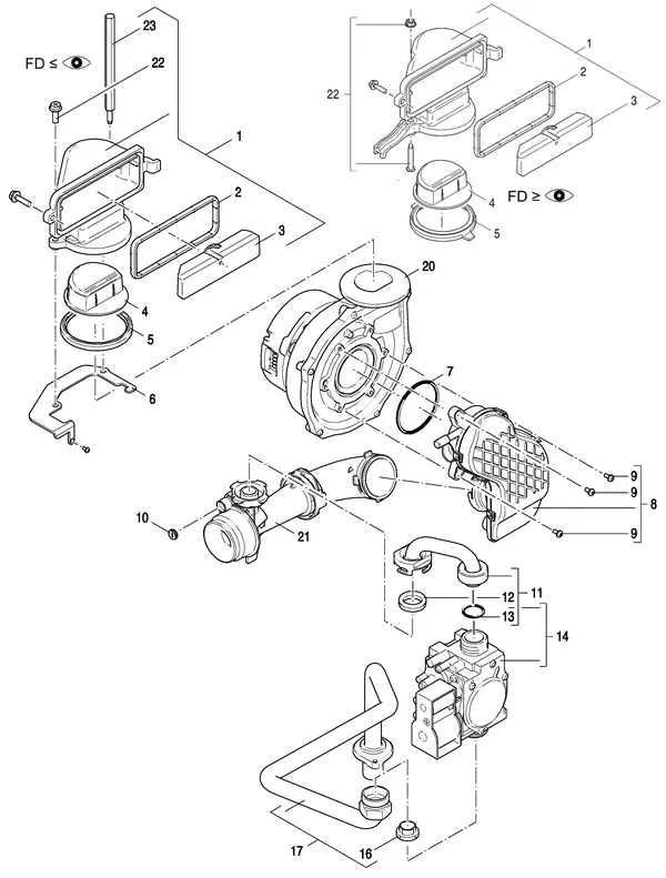 Vue éclatée Nefit (Bosch) 9000i HR50 Solo Blanc : Gas ventilateur