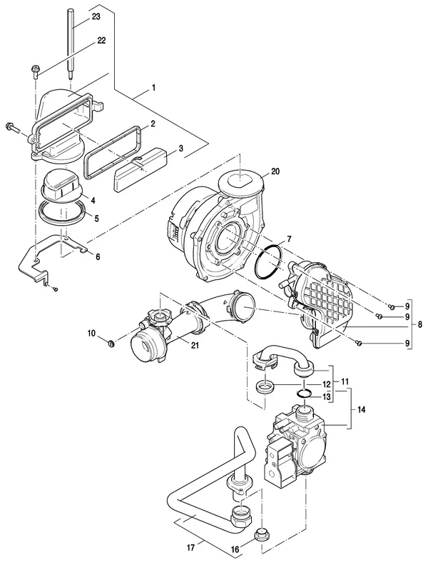 Exploded view Nefit (Bosch) 9000i HR35 Solo Zwart: Gas ventilator