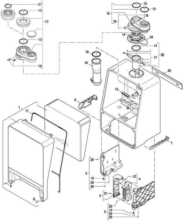 Vue éclatée Nefit (Bosch) 9000i AquaPower Plus HRC45 CW6 : Habillage de l'appareil