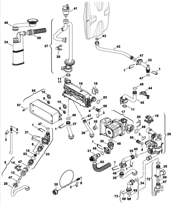 Vue éclatée Nefit (Bosch) BaseLine HRC24 CW4 II : Hydraulique