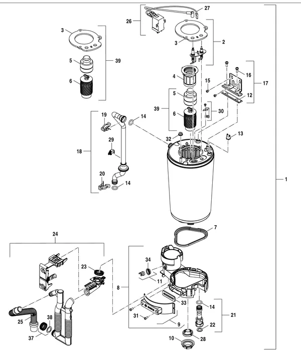 Vue éclatée Nefit (Bosch) 2300i HRC25/3 : Échangeur thermique