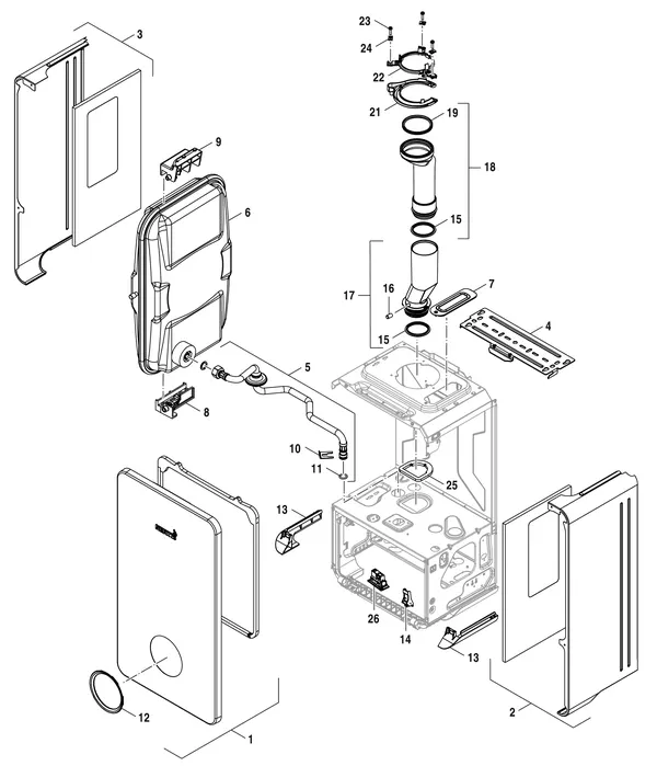 Vue éclatée Nefit (Bosch) 2300i HRC25/4 : Habillage