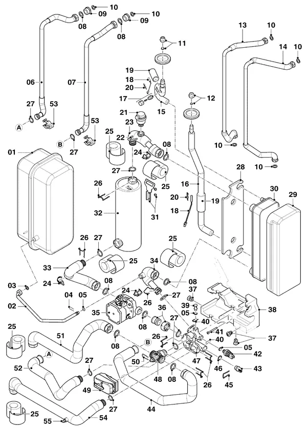 Vue éclatée Vaillant uniTOWER Split VWL 58/5 IS : Pièces hydrauliques