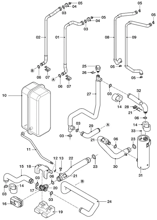 Vue éclatée Vaillant uniTOWER VIH QW 190/6 E : Pièces hydrauliques