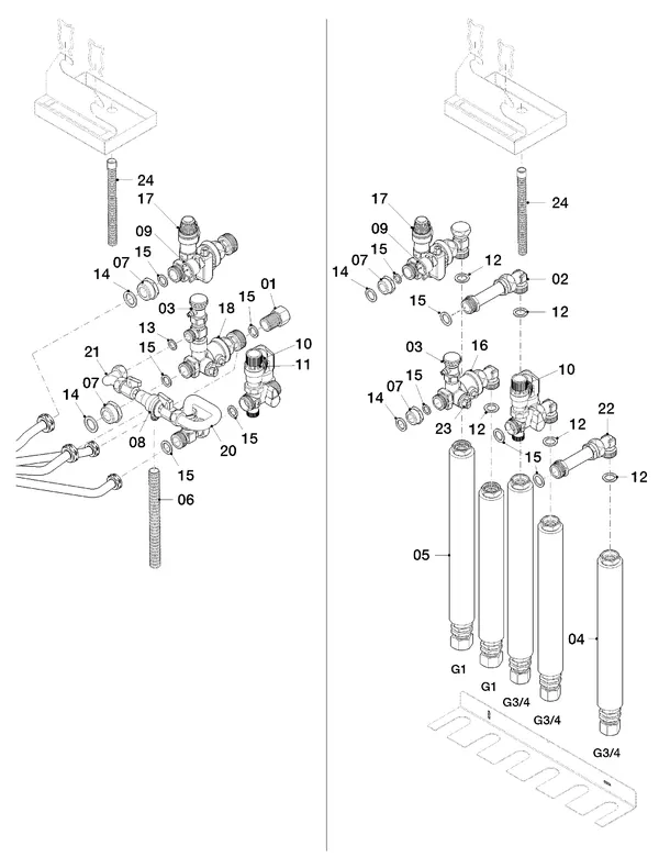 Vue éclatée Vaillant uniTOWER VIH QW 190/1 E (0010019709) : Accessoires de raccordement