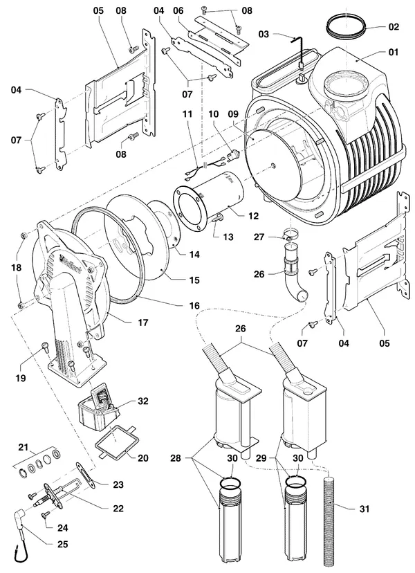 Vue éclatée Vaillant ecoTEC plus VHR 20-24/5-5 R6 : Brûleur et échangeur thermique