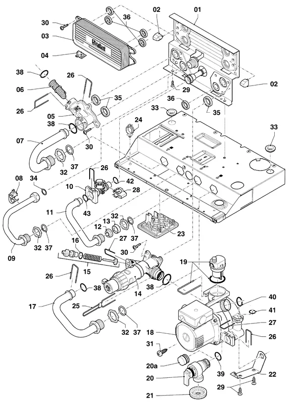 Vue éclatée Vaillant ecoTEC plus VHR 20-24/5-5 R6 : Pièces hydrauliques – hydrobloc