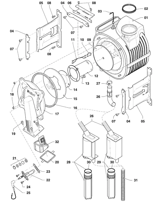 Vue éclatée Vaillant ecoTEC plus VHR 25-30/5-5 R6 : Brûleur et échangeur thermique