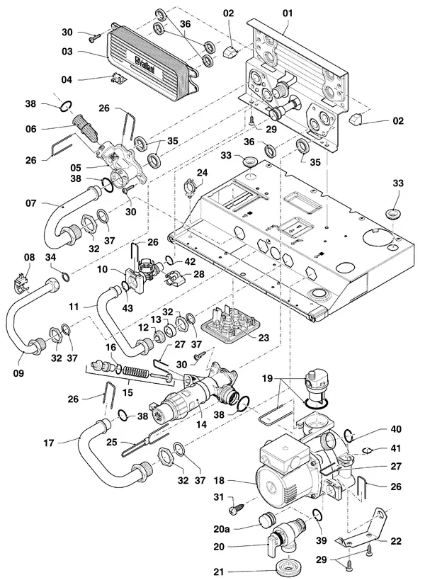 Vue éclatée Vaillant ecoTEC plus VHR 30-34/5-5 : Pièces hydrauliques – hydrobloc