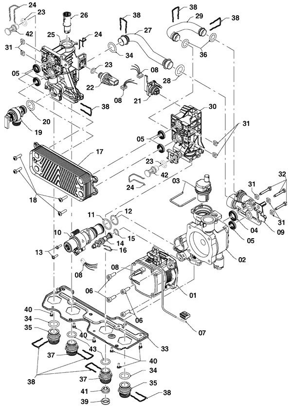 Vue éclatée Vaillant ecoTEC pure VHR 18-24/7-2 : Pièces hydrauliques