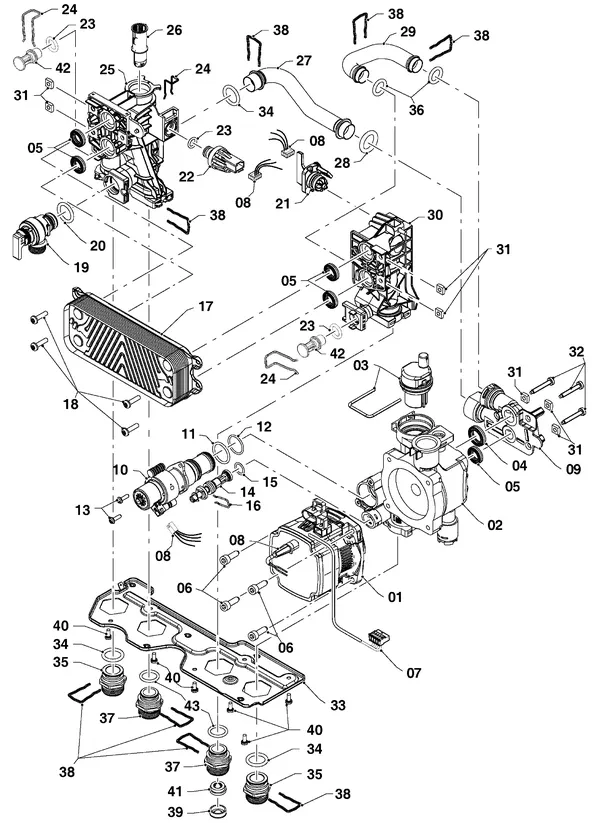 Vue éclatée Vaillant ecoTEC pure VHR 18-24/7-2 EXP : Pièces hydrauliques