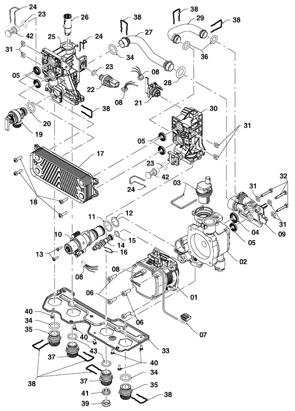 Vue éclatée Vaillant ecoTEC pure VHR 23-28/7-2 EXP : Pièces hydrauliques