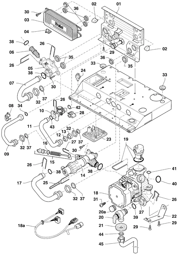 Vue éclatée Vaillant ecoTEC classic VHR 23-28/5-3 EXP R2 : Pièces hydrauliques – hydrobloc