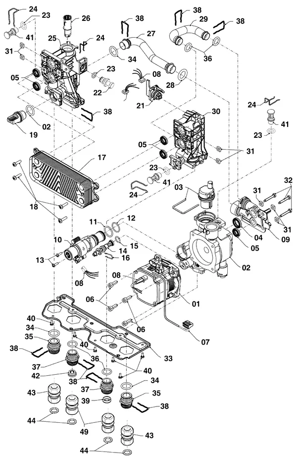 Vue éclatée Vaillant ecoFIT pro VUW 356/6-3 : Pièces hydrauliques