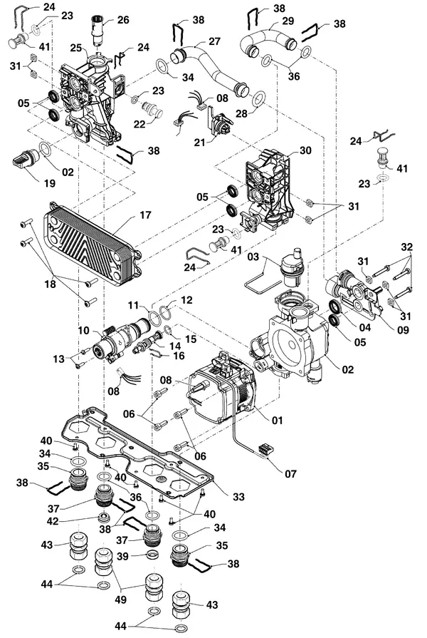 Vue éclatée Vaillant ecoFIT pro VUW 306/6-3 EXP : Pièces hydrauliques