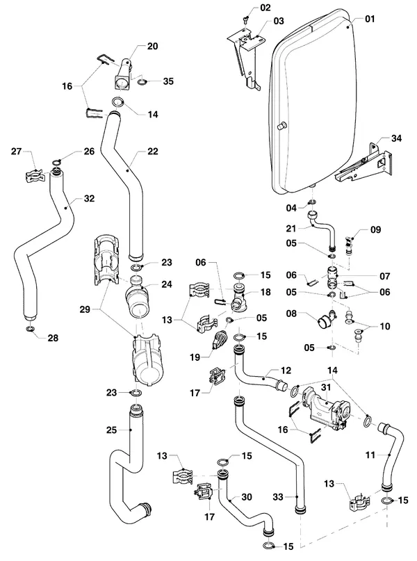 Vue éclatée Vaillant ecoTEC exclusive VHR 34/43 CF/1-7 : Pièces hydrauliques