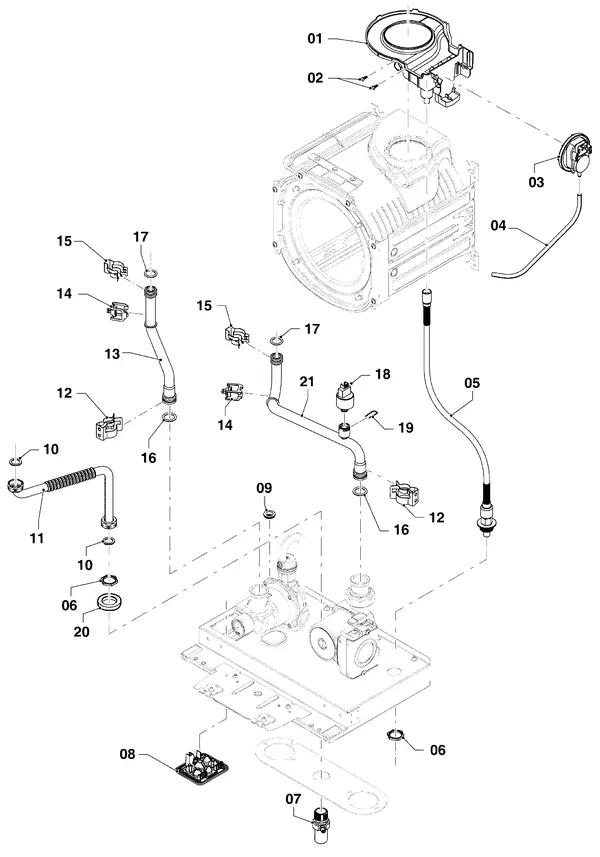 Vue éclatée Vaillant ecoTEC plus VHR 45/5-5 : Pièces de raccordement