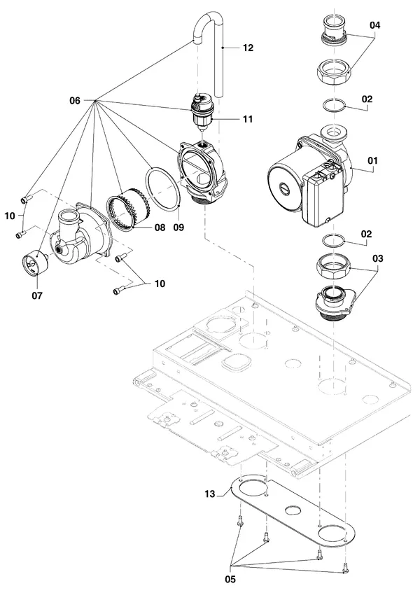 Vue éclatée Vaillant ecoTEC plus VHR 45/5-5 : Pièces hydrauliques