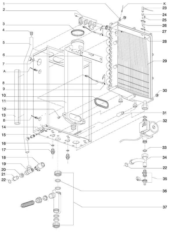 Vue éclatée Intergas Prestige CW6 A : Échangeur thermique