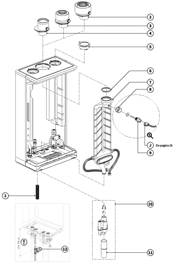 Vue éclatée Intergas Xtreme 30 : Rookgas en condensafvoer