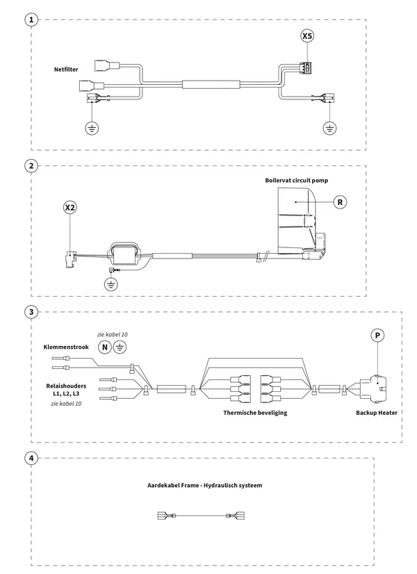 Exploded view Intergas Xource binnenunit: Bedrading
