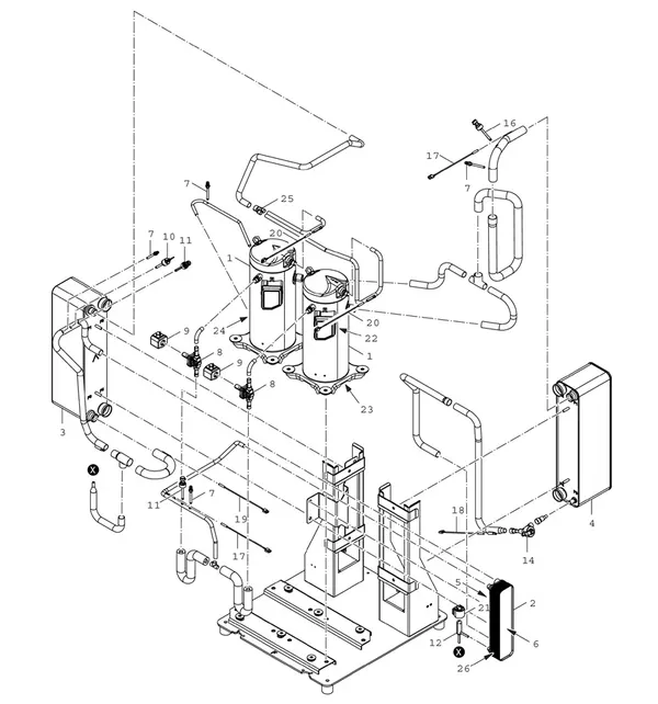 Vue éclatée Bosch Compress 7000 LW EHP 22-2 LW : Compresseur