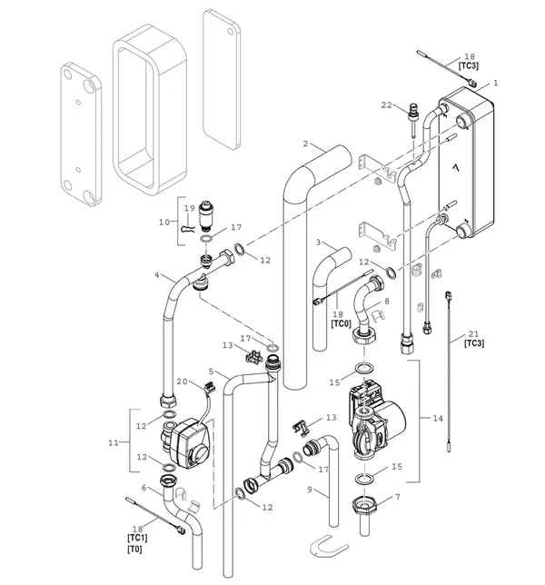 Vue éclatée Bosch Compress Hybrid 3400i AWS (HC3400iAW Si) : Hydraulique split