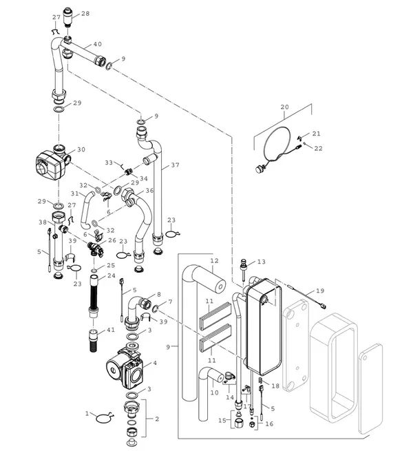 Vue éclatée Bosch Compress Hybrid 3400i AWS (CS3400iAWS 14B) : Hydraulique