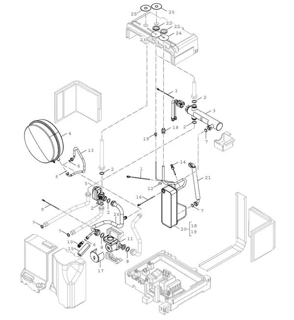 Vue éclatée Bosch Compress 3400i AWS (CS3400iAWS 10M) : Échangeur thermique