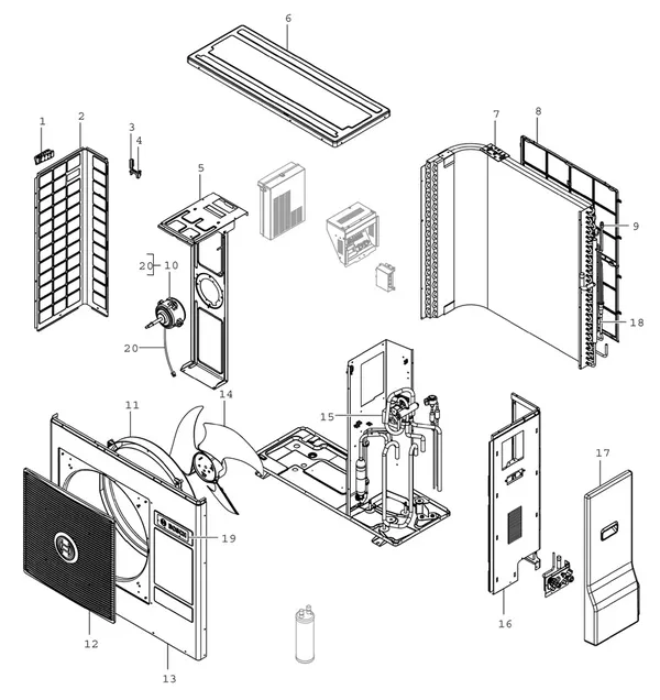 Vue éclatée Bosch Compress 3400i AWS 6kW (CS3400iAWS 6 OR-S) : Habillage de l'appareil – ventilateur
