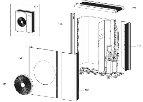 Exploded view Atag ODM 4 | buitenunit mono-fase: Mantel