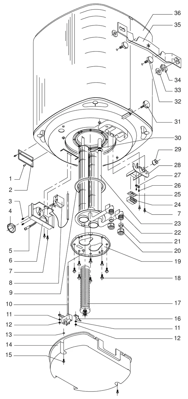 Exploded view Itho Daalderop Mono 80: Totaaloverzicht