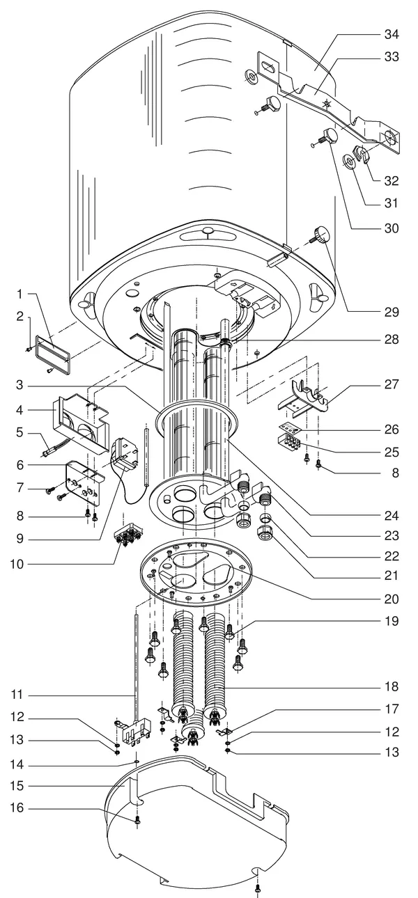 Exploded view Itho Daalderop Mono-3 150 (7,5kW): Totaaloverzicht