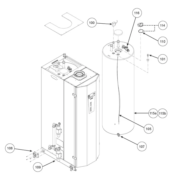Vue éclatée Remeha CWH Ace 30/301 : Tank à partir de n° de série 23xxxxxx