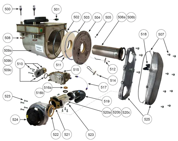 Vue éclatée Remeha CWH Ace 60/301 : Brûleur et échangeur thermique