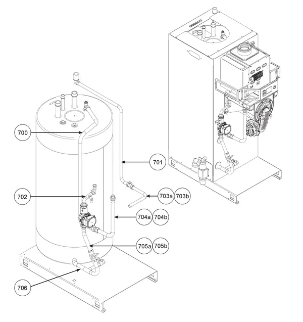 Vue éclatée Remeha CWH Ace 60/301 : Tuyaux 1 t m n° de série 22xxxxxx