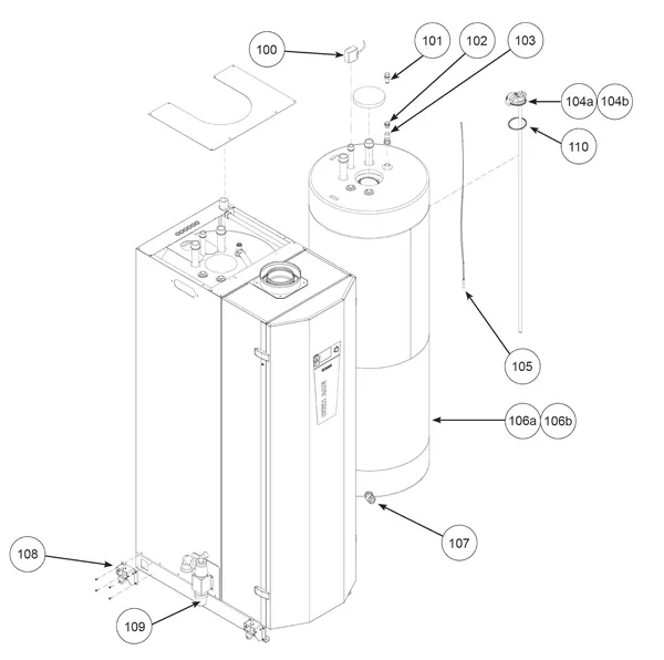 Vue éclatée Remeha CWH Ace 60/301 : Tank t m n° de série 22xxxxxx