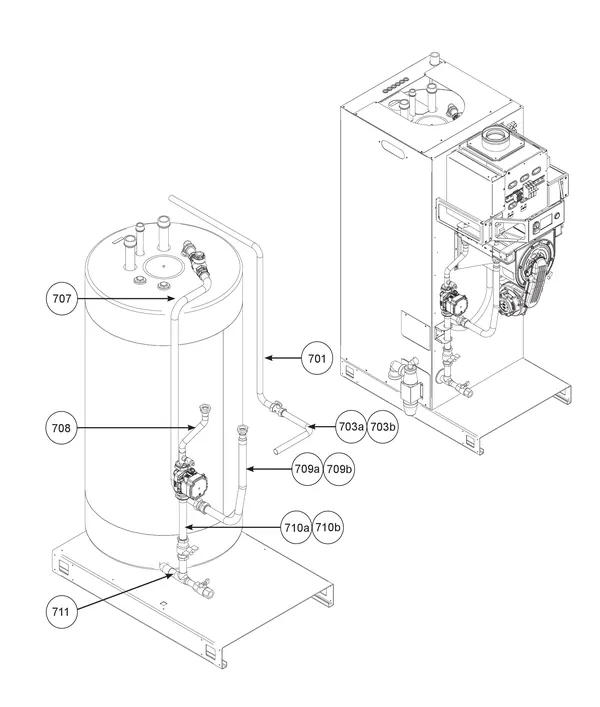Vue éclatée Remeha CWH Ace 120/302 : Tuyaux 1 à partir de n° de série 23xxxxxx