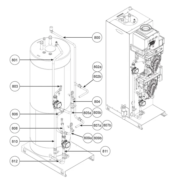 Vue éclatée Remeha CWH Ace 120/302 : Tuyaux 2 t m n° de série 22xxxxxx