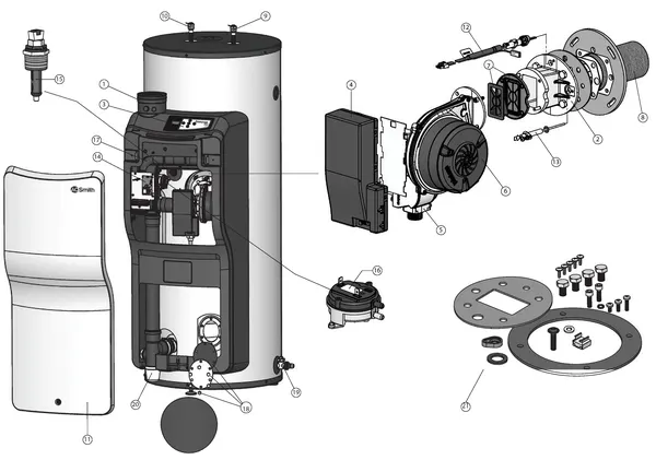 Exploded view A.O. Smith Innovo IR20-160L: Totaaloverzicht
