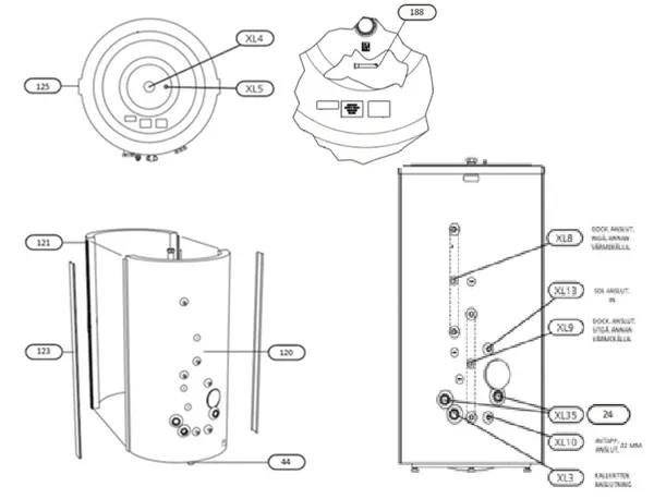 Vue éclatée Nibe VPB 1000 : Vue d'ensemble