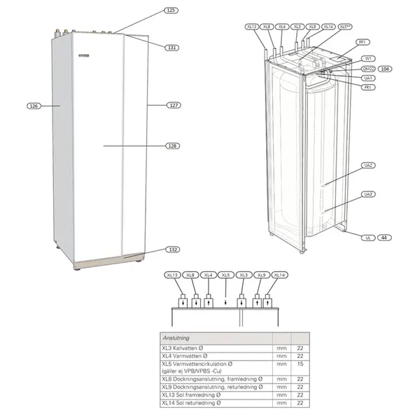 Vue éclatée Nibe VPBS 300 CU : Vue d'ensemble