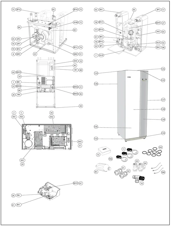 Vue éclatée Nibe F1145-8 EM 3x230V | 065137 : Vue d'ensemble