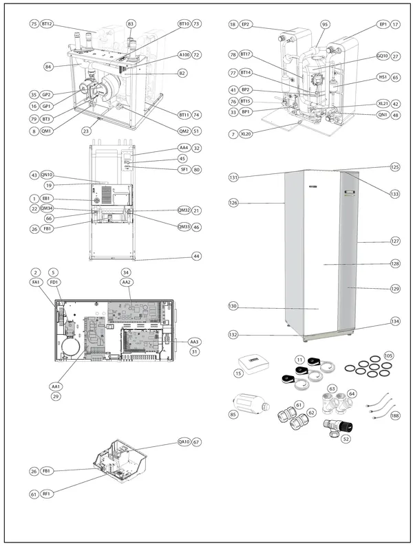 Vue éclatée Nibe F1145-10 EM 3x230V | 065138 : Vue d'ensemble