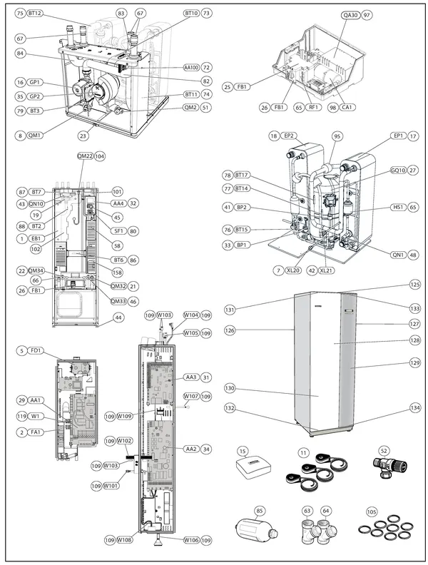 Vue éclatée Nibe F1245-5 R 1x230V | 065146 : Vue d'ensemble