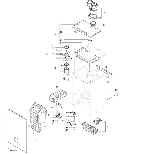 Vue éclatée Nefit (Bosch) 9700i HR25 : Carter