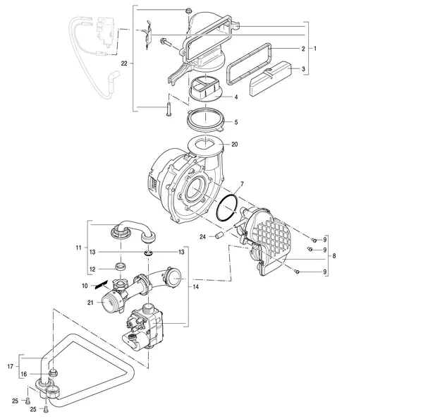 Vue éclatée Nefit (Bosch) 9700i HR25 : Bloc de régulation gaz