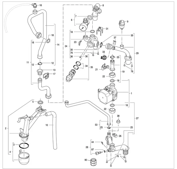 Vue éclatée Nefit (Bosch) 9700i HR25 : Hydraulique